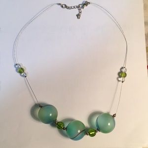 Blue and green glass ball necklace